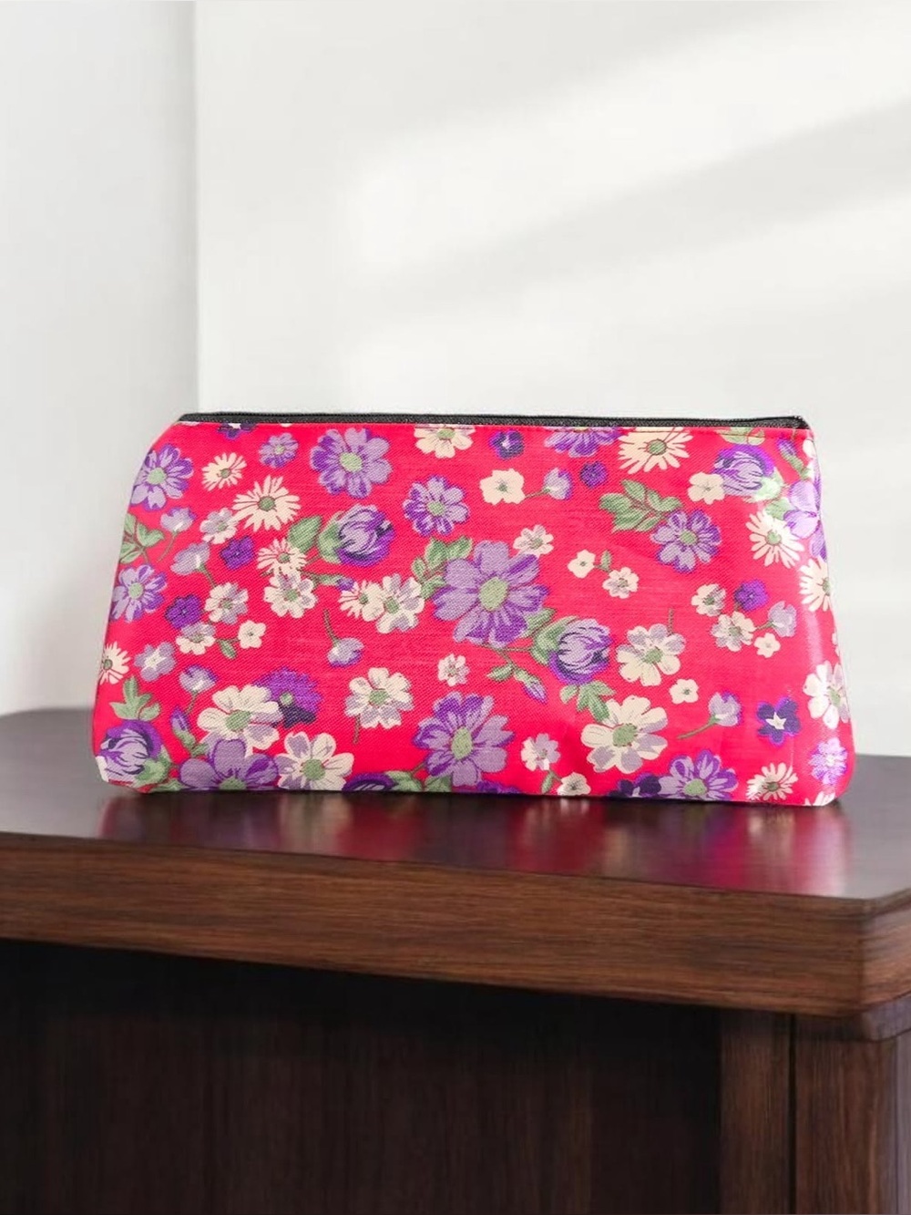Red Floral Cosmetic Bag